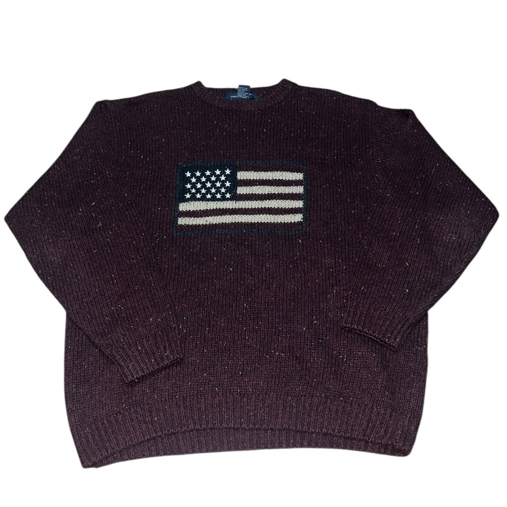 VTG 90s Cotton Traders American Knit Wool Sweater American Flag Size Large
